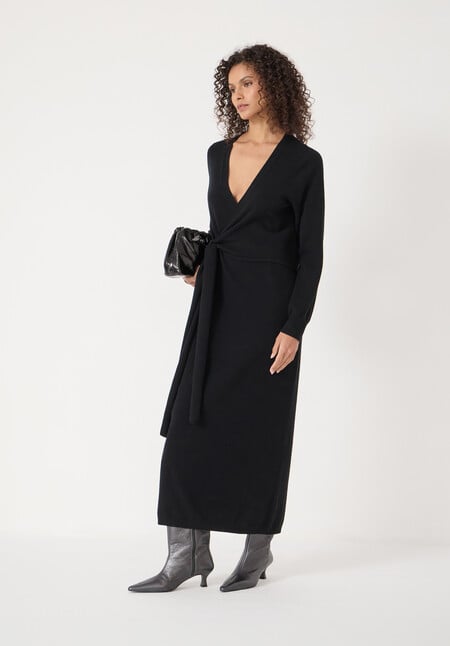 Merino V-Neck Tie Detail Dress