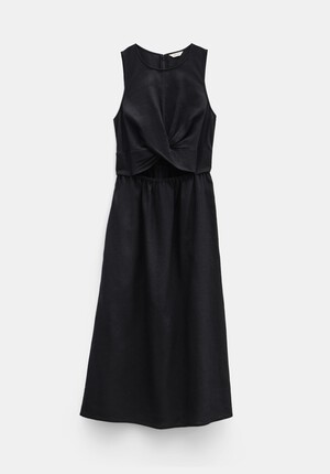 Maggie Twist Front Linen Midi Dress