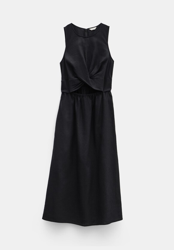 Maggie Twist Front Linen Midi Dress