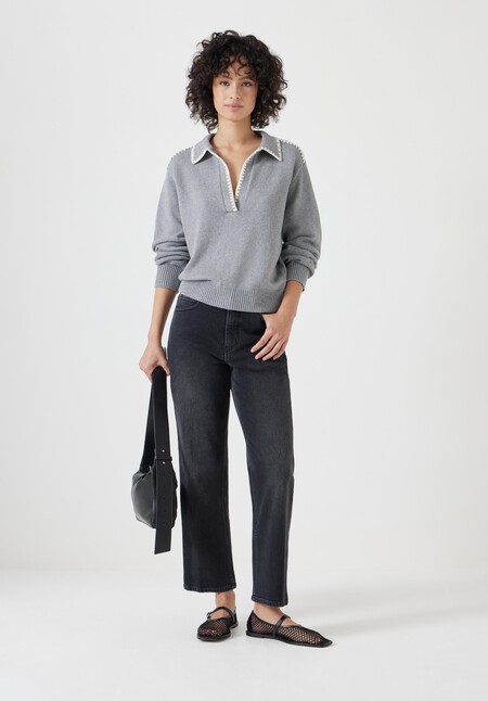 Whipstitch Collar Cotton Jumper