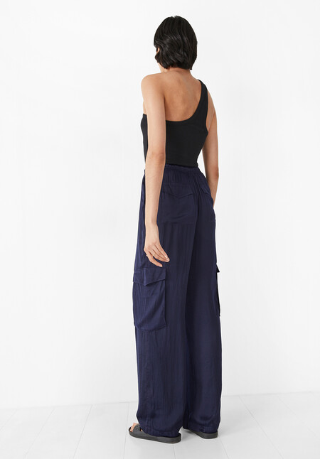 Satin Cargo Wide Trousers