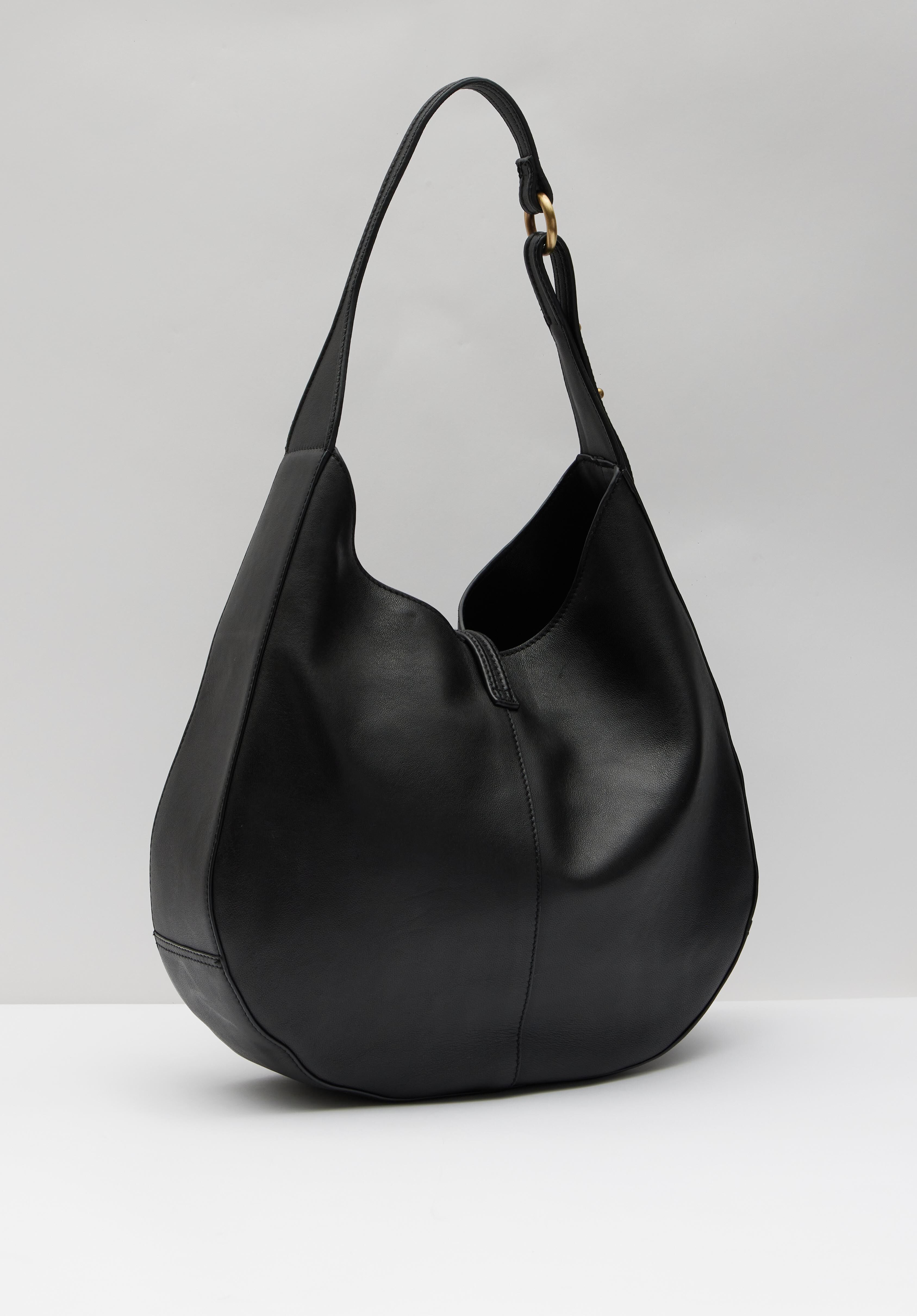 Isla Leather Scoop Tote Bag Black hush