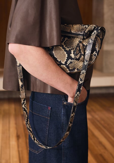 Zippy Crescent Leather Crossbody Bag