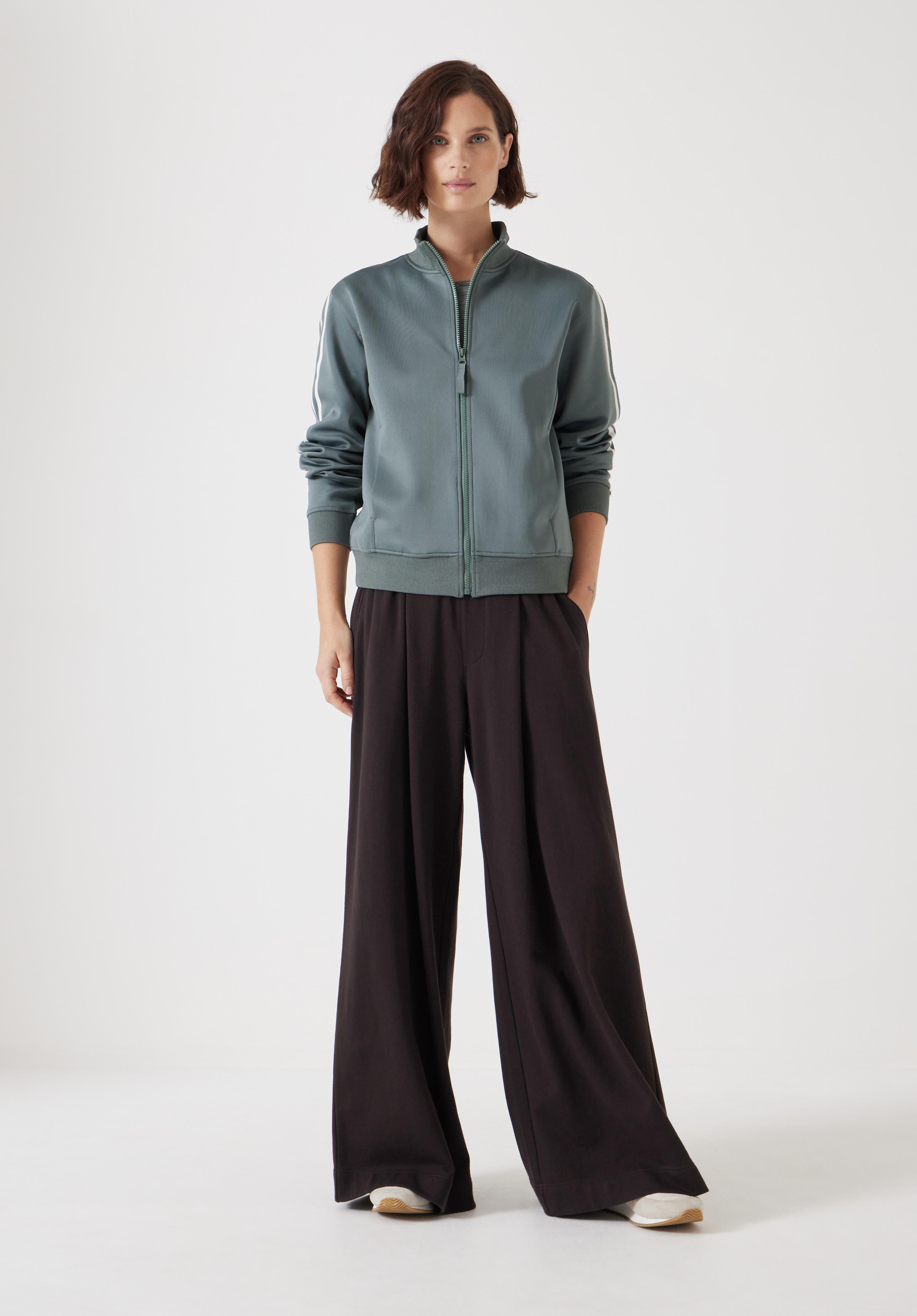 Zanna Side Stripe Zip Through Sweatshirt | Sage Green | hush