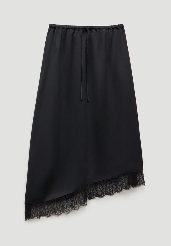 Satin Asymmetric Lace Trim Skirt