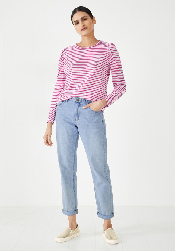 Belle Stripe Puff Sleeve Top | White/Pink | hush