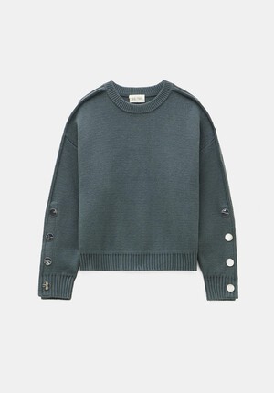 Popper Sleeve Crew Knitted Jumper
