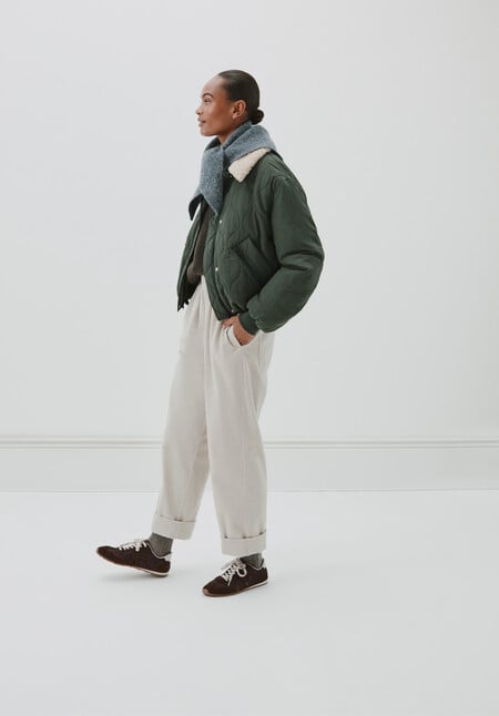 Teddy Collar Quilted Bomber