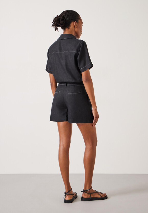Fran Contrast Stitch Linen Playsuit