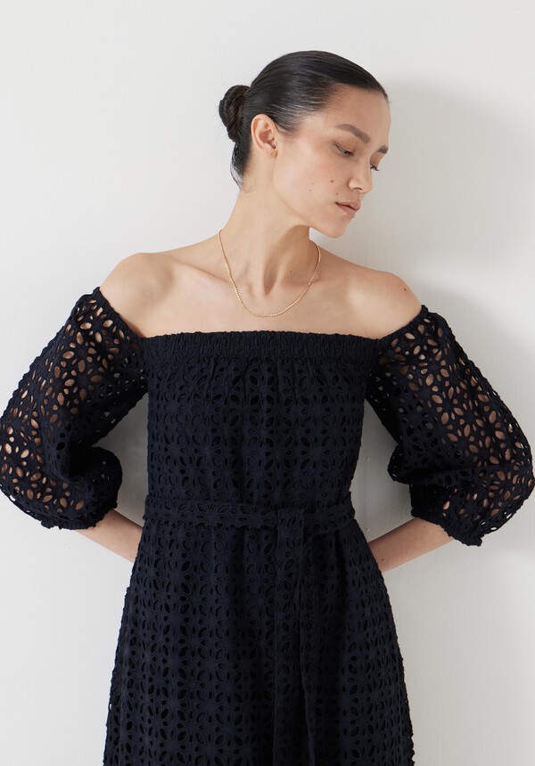 Broderie Off Shoulder Midi Dress