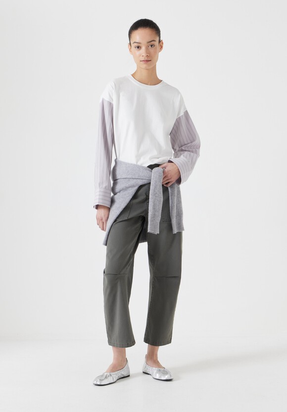 Woven Mix Long Sleeve T-Shirt