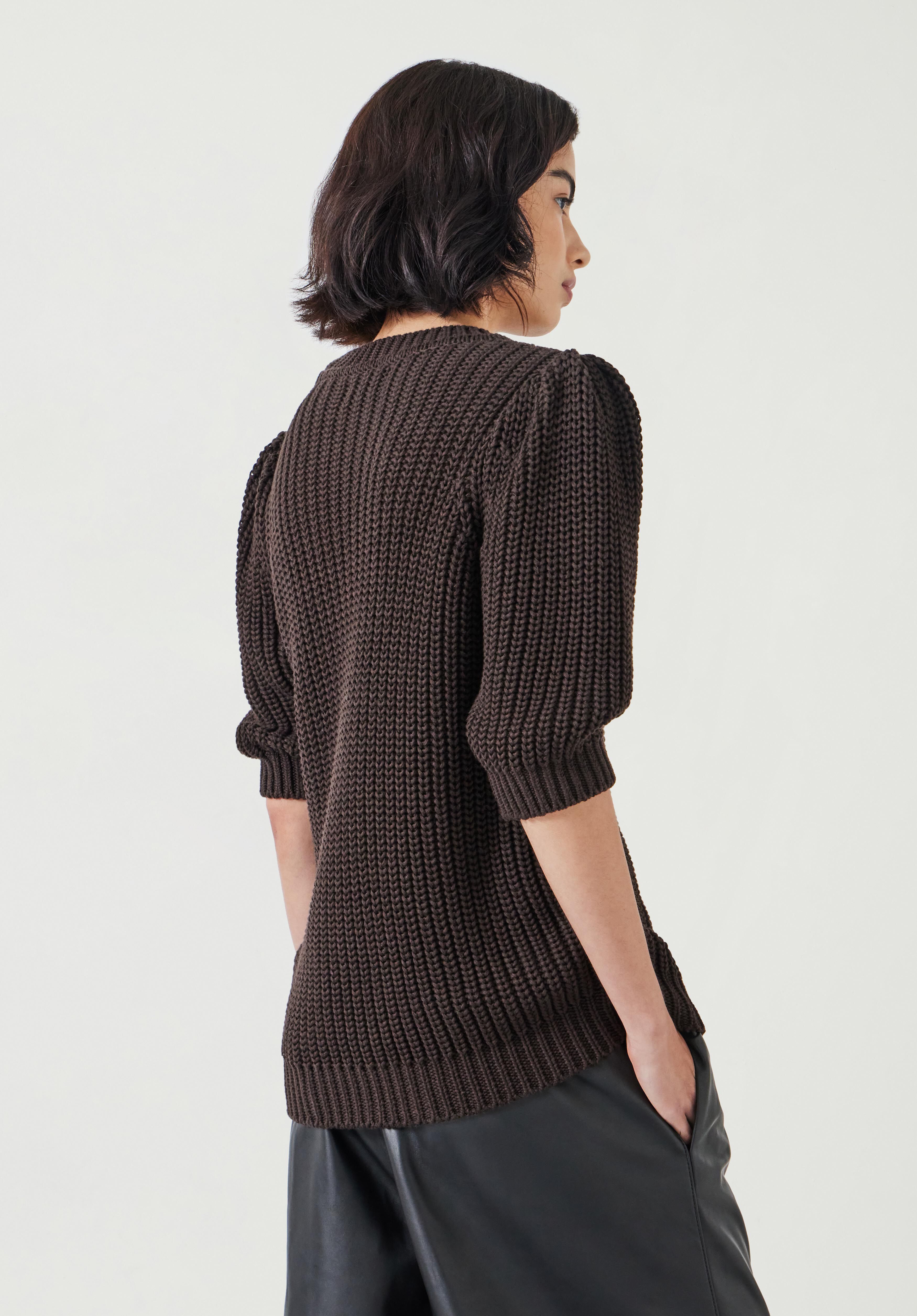 Jessie Cotton Puff Sleeve Ribbed Top | Chocolate Brown | hush
