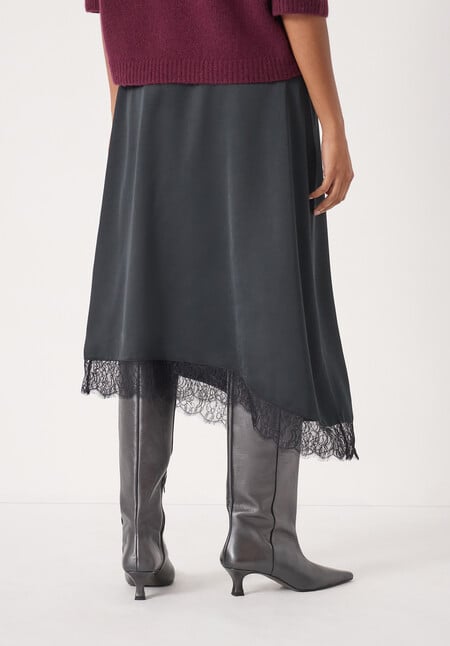 Satin Asymmetric Lace Trim Skirt