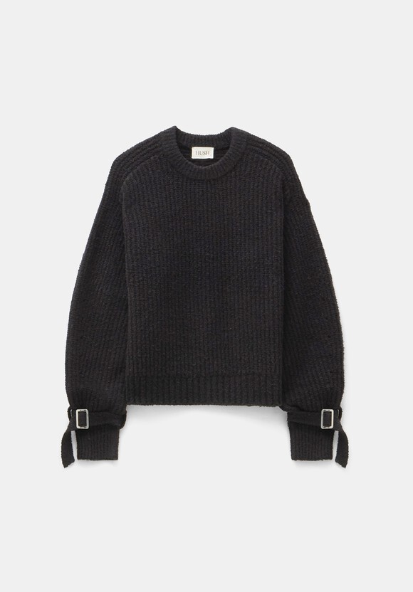 Tie and Buckle Detail Textured Knitted Jumper