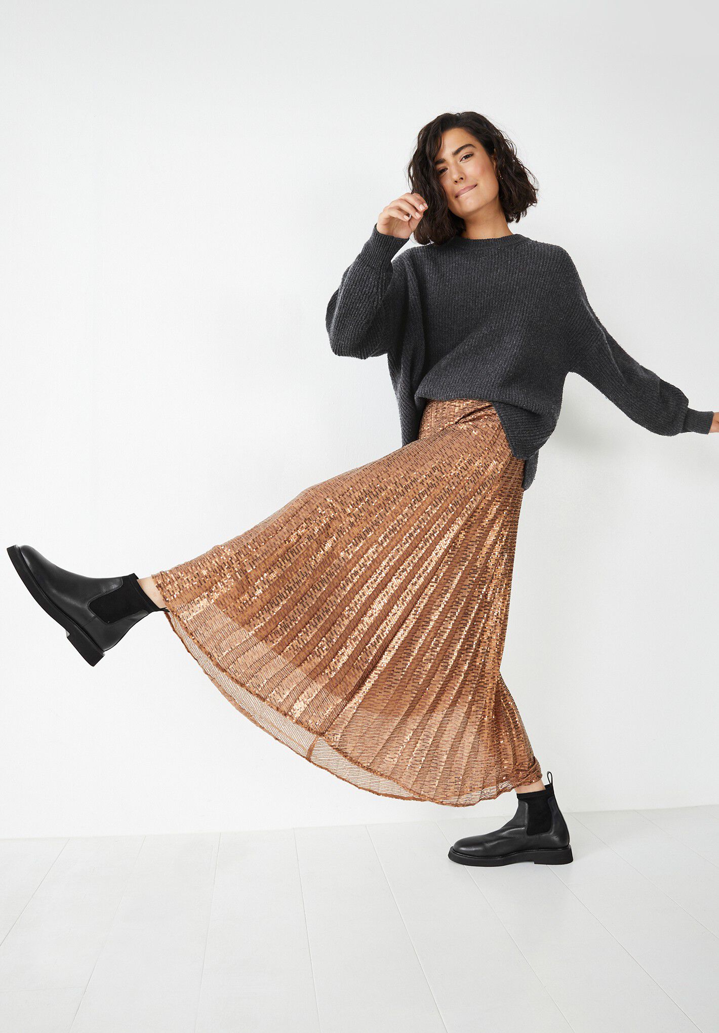 Hush metallic pleated skirt cheap bronze