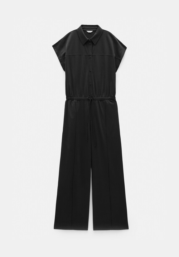 Short Sleeve Wide Leg Jersey Jumpsuit