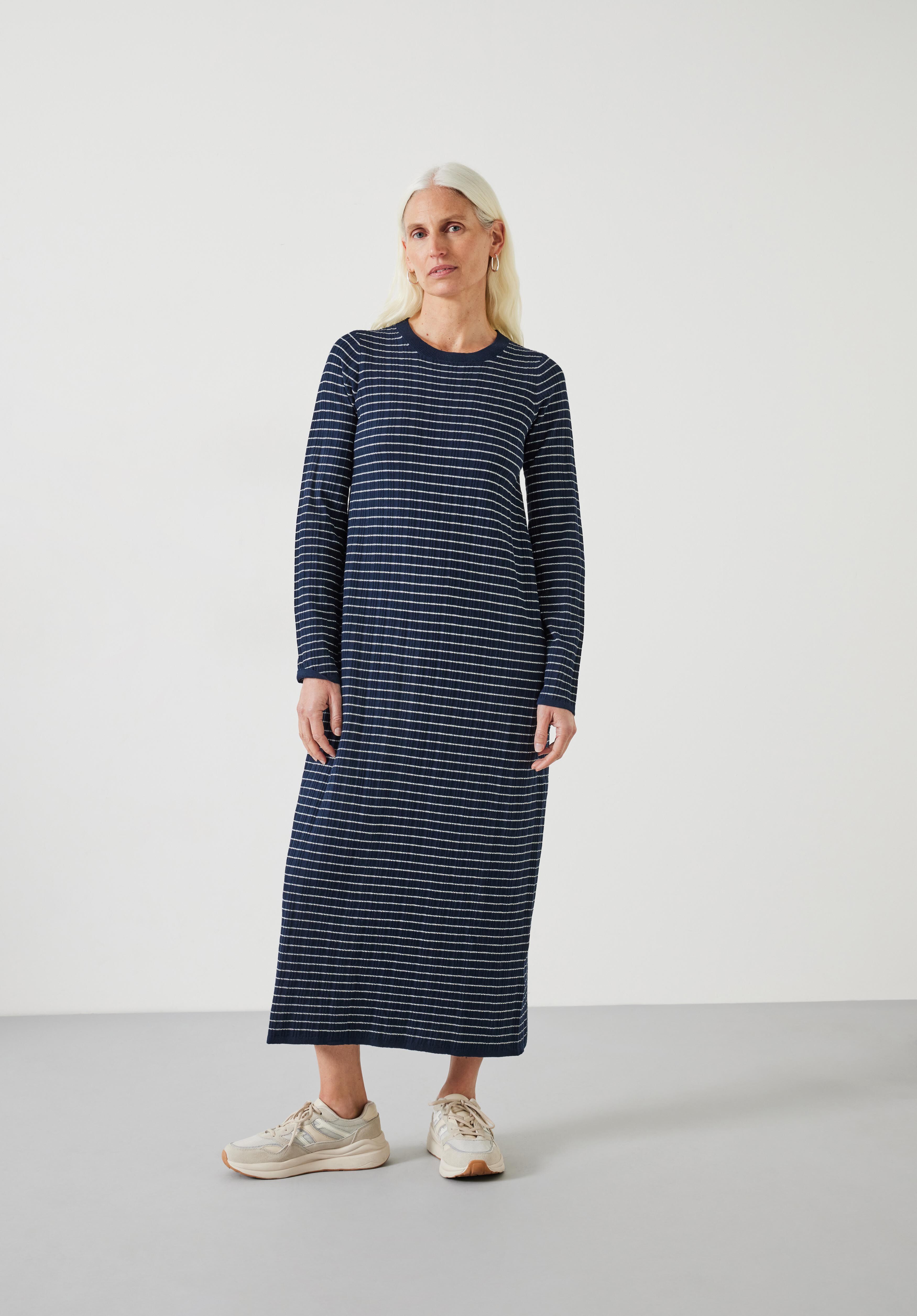 Dixie Cotton Striped Knitted Dress | midnight-navy---ecru | hush