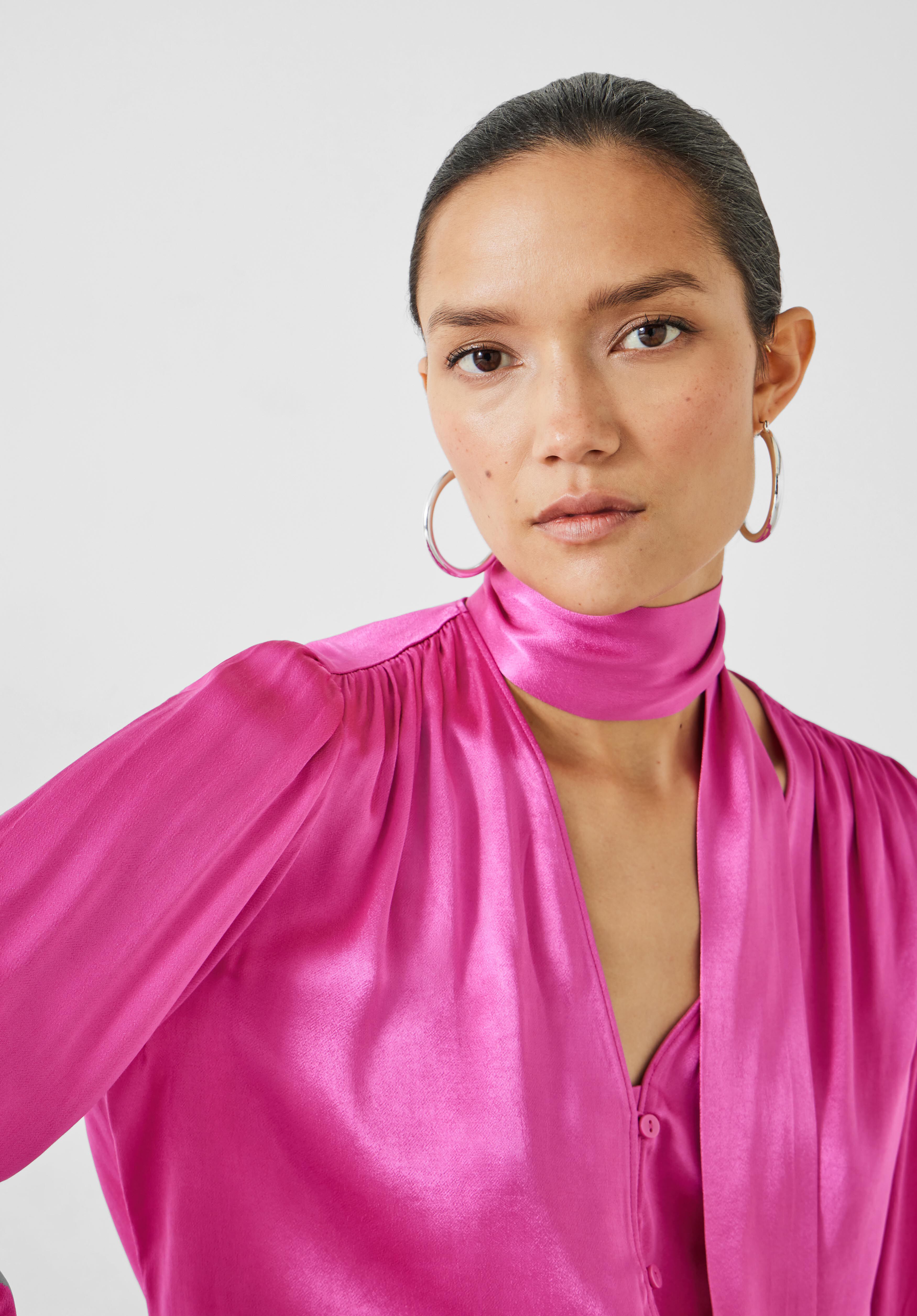 Priscilla Satin Tie Blouse | Vibrant Pink | hush