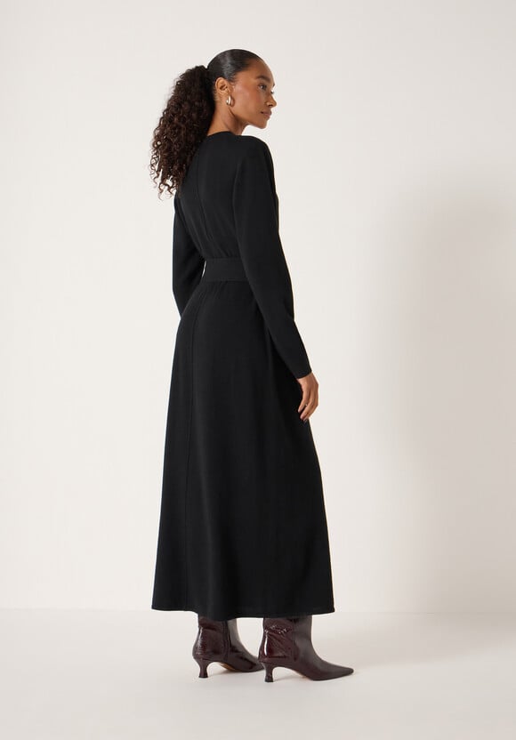 Buckle Belt Merino Wool Midi Dress