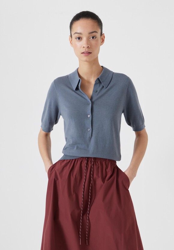 Fine Knit Short Sleeve Polo Top