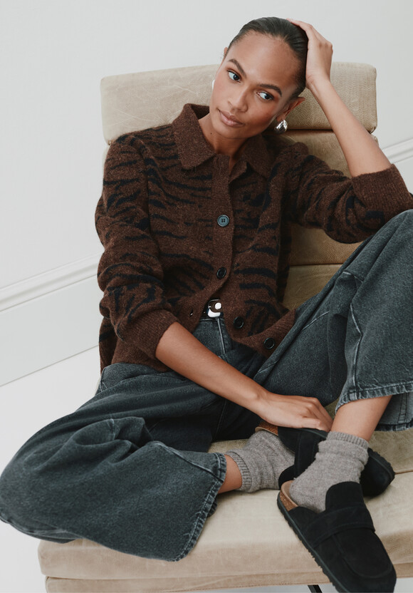 Wool Blend Tiger Jacquard Shirt Jacket