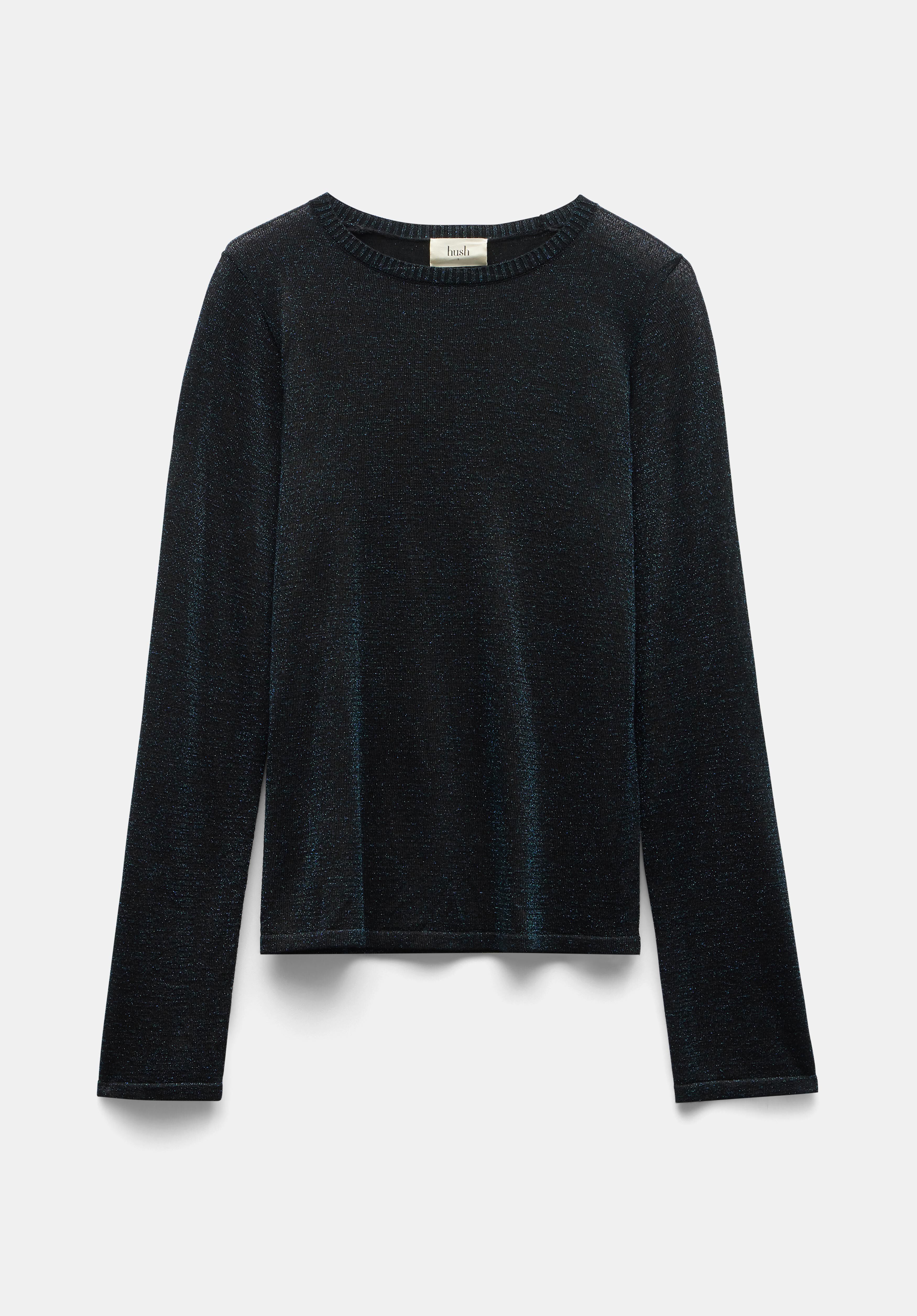 Lorine Metallic Crew Jumper Black Teal Metallic hush