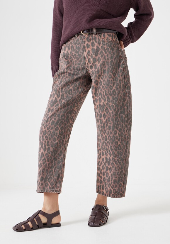 Leopard Print Barrel Leg Jeans