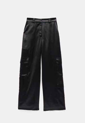 Katy Satin Wide Cargo Trousers