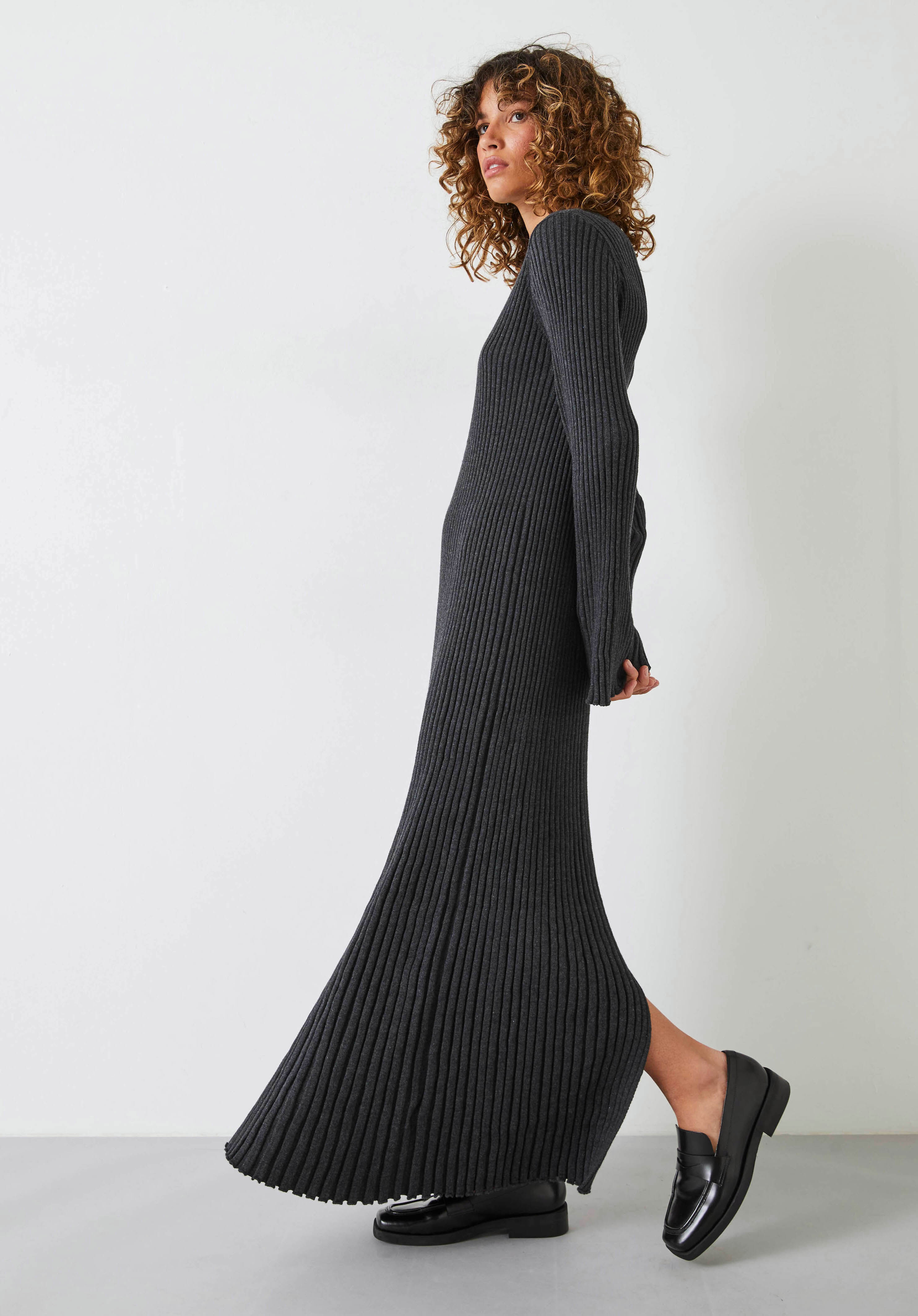 Karo Ribbed Sweater Dress Charcoal Marl hush