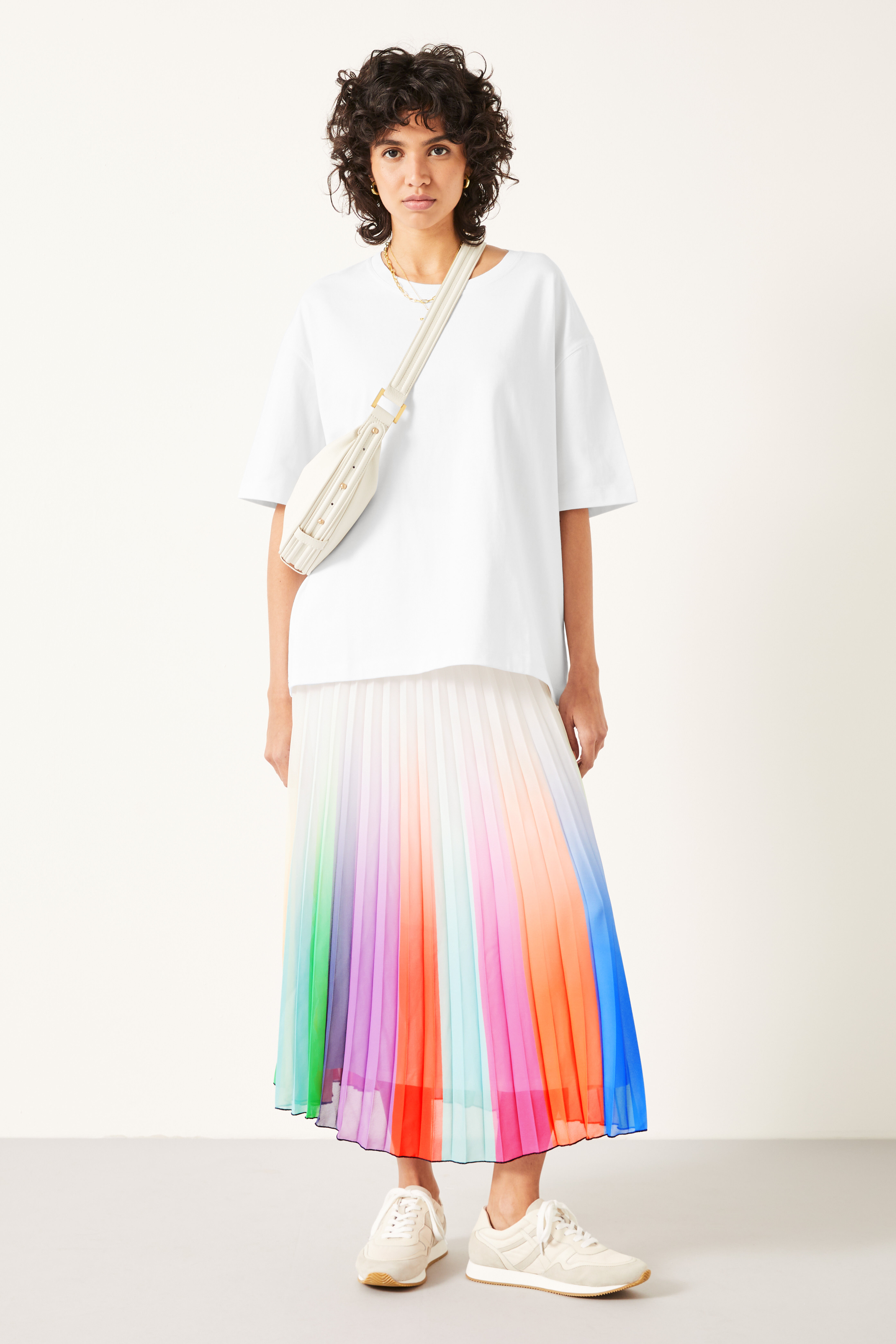 Zaina Pleated Maxi Skirt | multi-white | hush