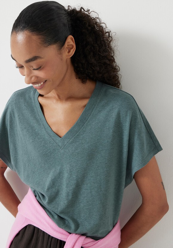 Rosalia Linen Blend V Neck T-Shirt