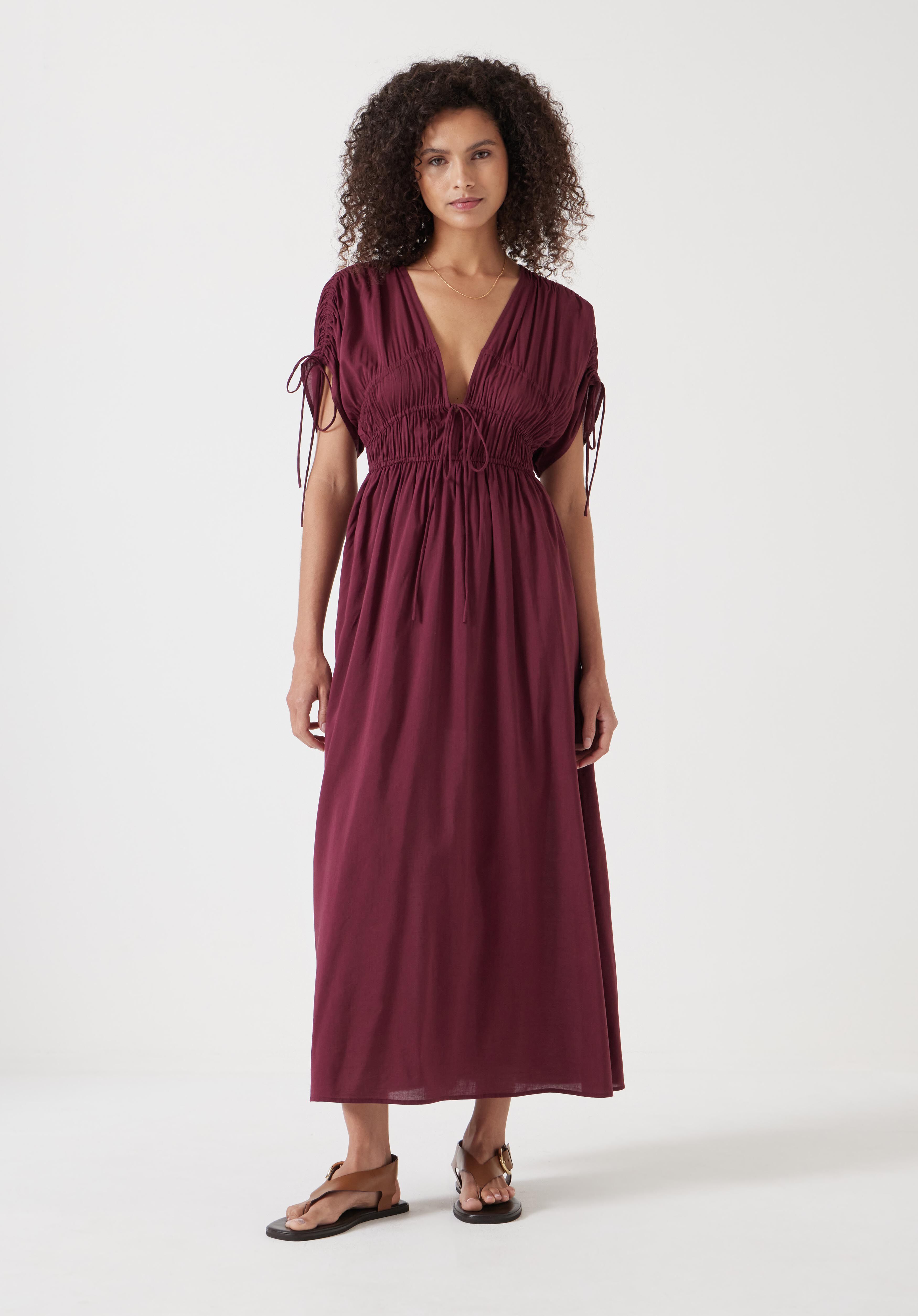 値引きする Grace hush | Red Burgundy | Dress Beach Midi Blend Cotton ワンピース