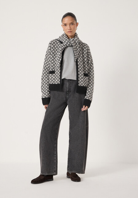 Jacquard Edge-to-Edge Cardigan with Wool