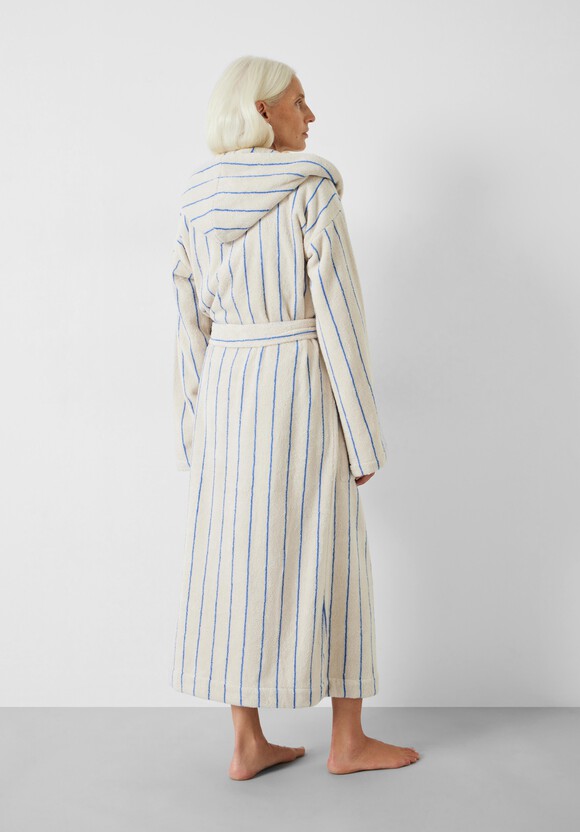 Renée Striped Cotton Towelling Robe Soft White/Blue hush