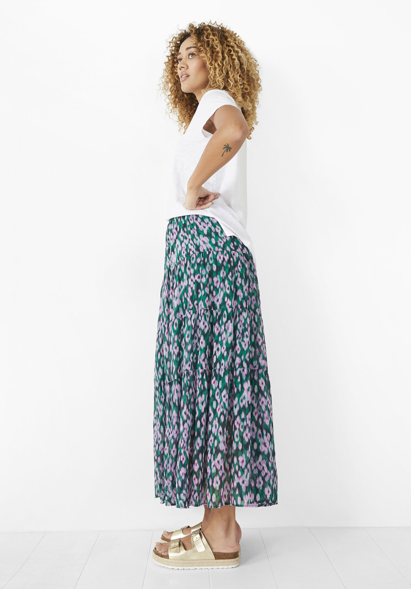 Long green cheap floral skirt