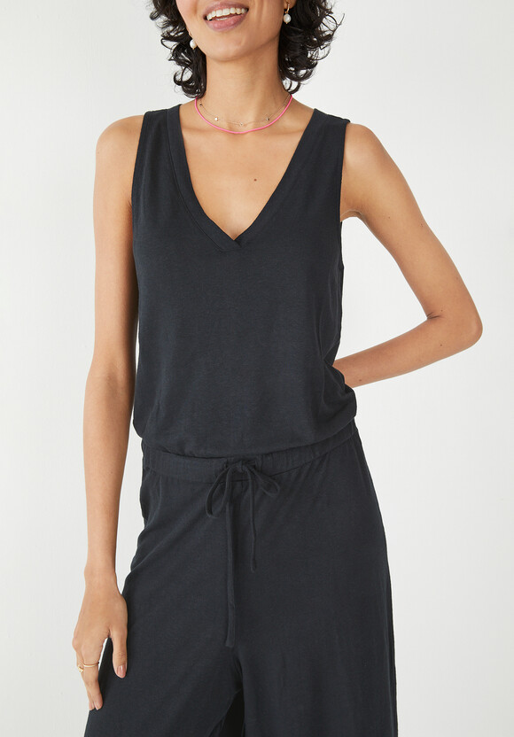 V Neck Sleeveless Jersey Jumpsuit