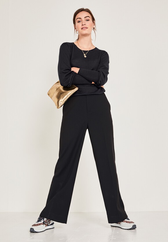 Camila Wide Leg Trousers | Lightweight Relaxed Trousers | Black | hush