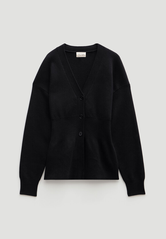 V Neck Ribbed Detail Cardigan with Wool