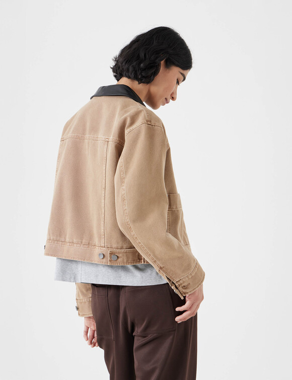 Leather Collar Cropped Jacket