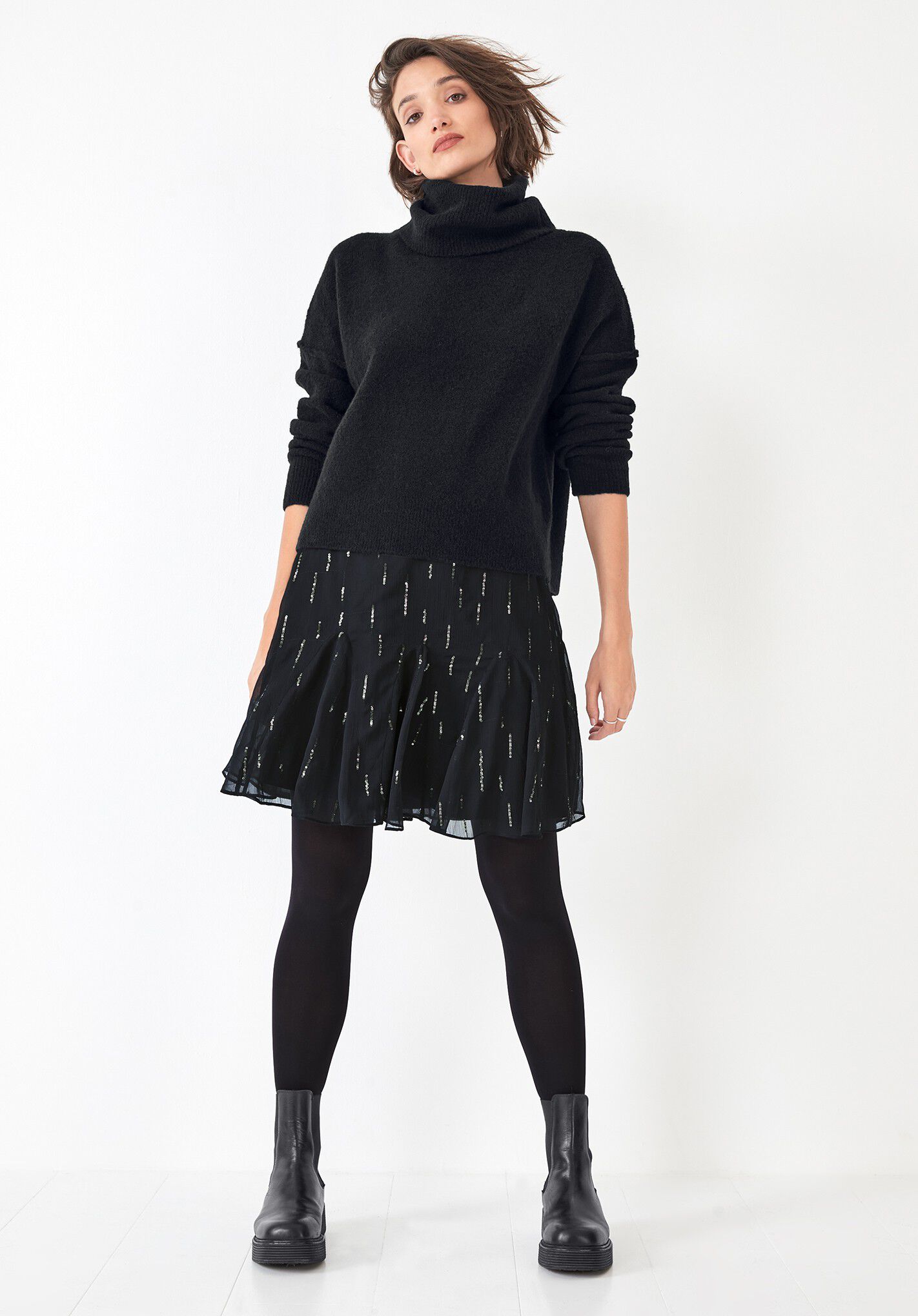 Cropped black roll neck jumper sales