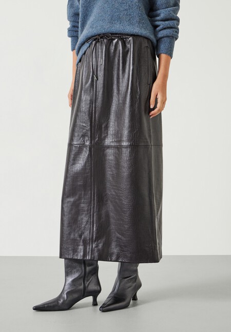 Crocodile Embossed Leather Midi Skirt
