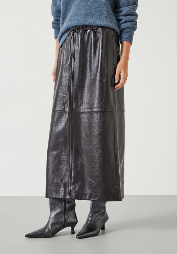 Crocodile Embossed Leather Midi Skirt