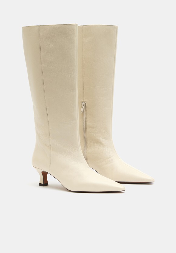 Katlynn Leather Kitten Heel Knee Boots