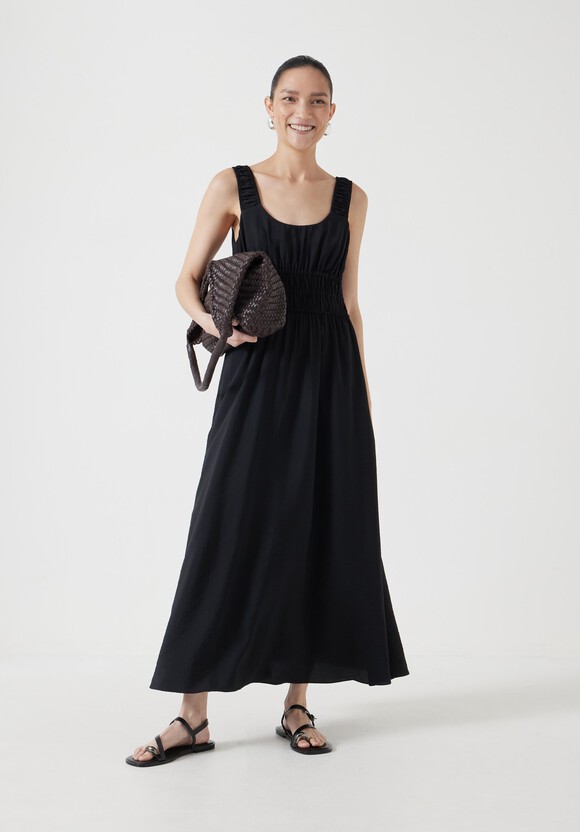 Air Flow Gathered Straps Midi Dress