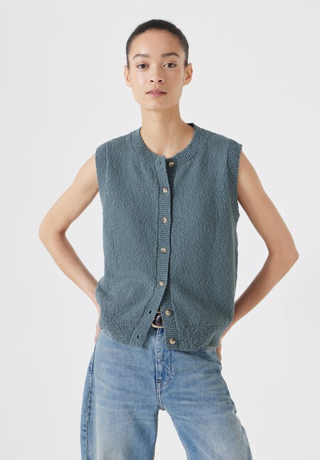 Textured Button Through Tank Top
