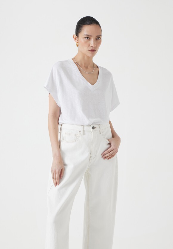 Rosalia Linen Blend V Neck T-Shirt