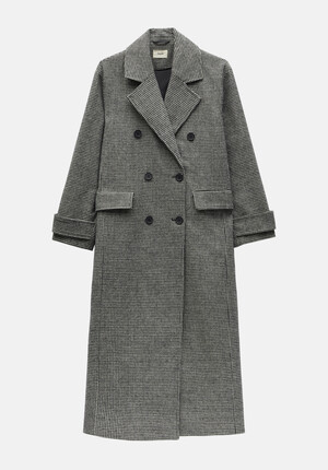 Rose Check Double Breasted Wool Blend Coat
