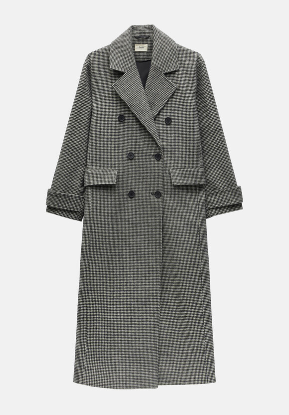 Rose Check Double Breasted Wool Blend Coat