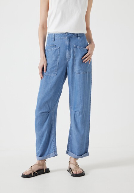 Chambray Cordi Barrel Leg Trouser