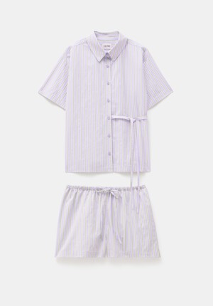 Cotton Poplin Stripe Short Pyjamas Set